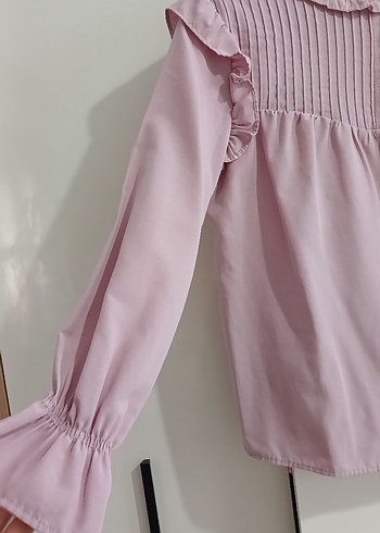 Pembe Fırfırlı Uzun Kollu Kadın Bluz - Görsel 3