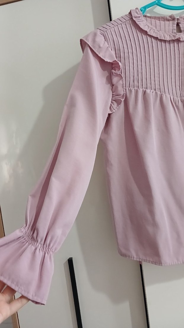 Pembe Fırfırlı Uzun Kollu Kadın Bluz - Görsel 3