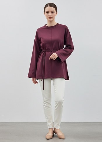 Zara Bordo Uzun Kollu Kemerli Kadın Tunik