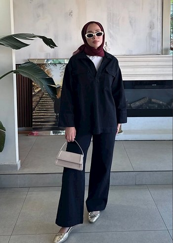 Zara Siyah Kadın Kot Takım Notch Yaka