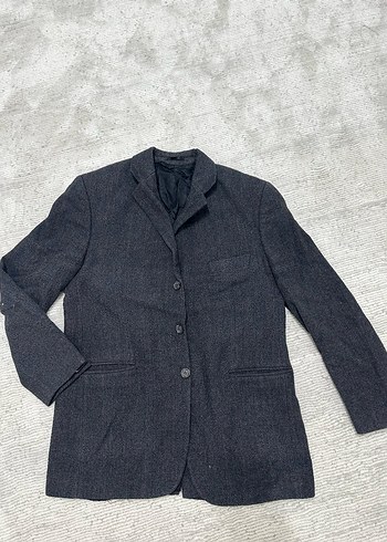 Vintage Düğmeli Gri Midi Yün Blazer Ceket - Görsel 7
