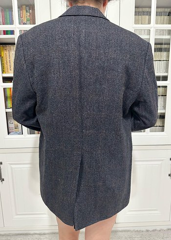 Vintage Düğmeli Gri Midi Yün Blazer Ceket - Görsel 5