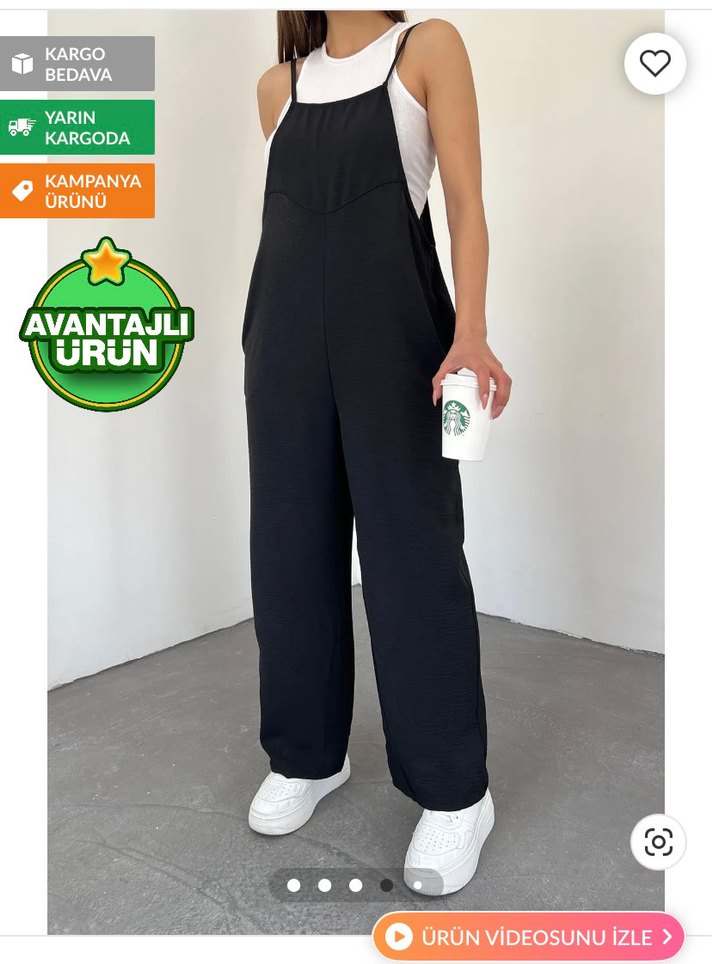 Kahverengi ve sıyah Cepli Dökümlü Bahçıvan Tulum - Görsel 2