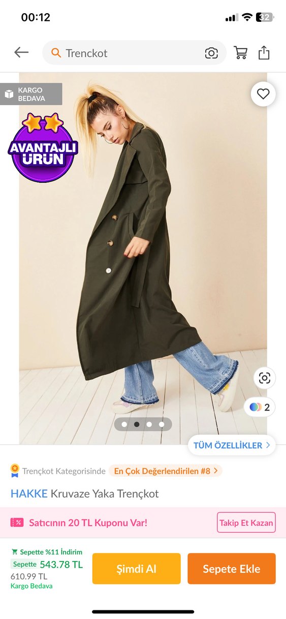 Hakiki Kruvaze Yaka Kadın Trençkot - Görsel 2