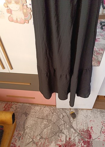 Uzun Kollu Siyah Keten Bohem Elbise - Görsel 6