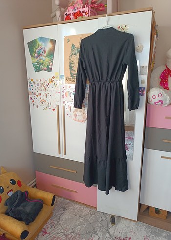 Uzun Kollu Siyah Keten Bohem Elbise - Görsel 5