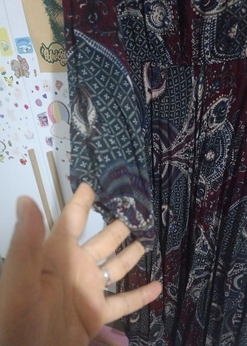 Bordo Bohem Uzun Elbise - Görsel 4