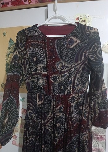 Bordo Bohem Uzun Elbise - Görsel 3