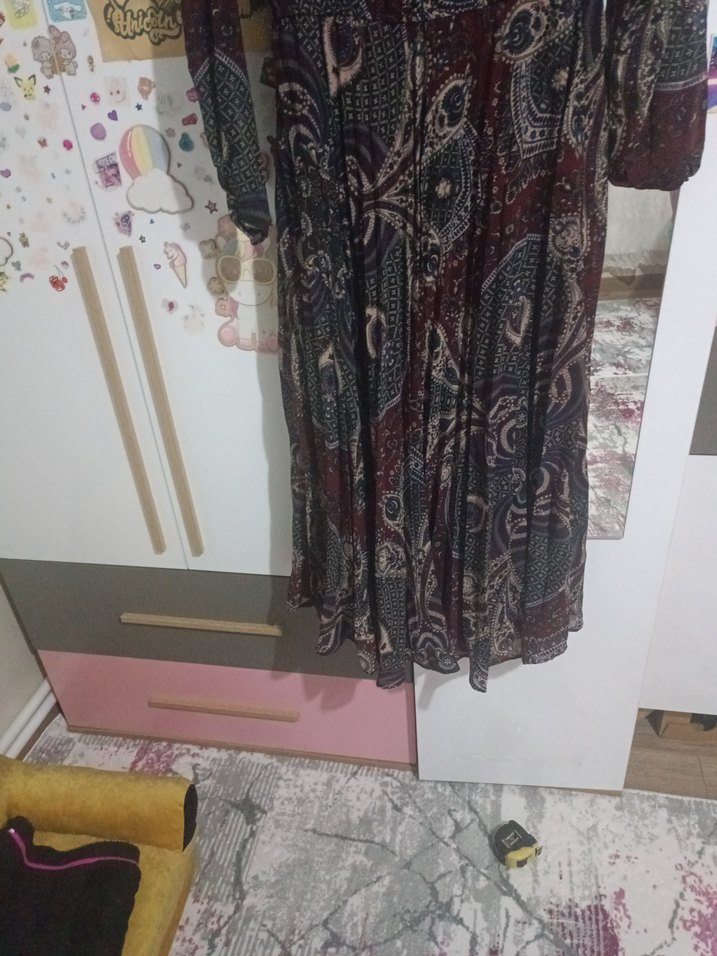 Bordo Bohem Uzun Elbise - Görsel 5