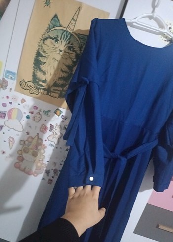 Mavi Uzun Kollu Salaş Kadın Elbise - Görsel 4