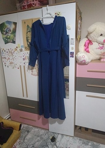 Mavi Uzun Kollu Salaş Kadın Elbise - Görsel 7