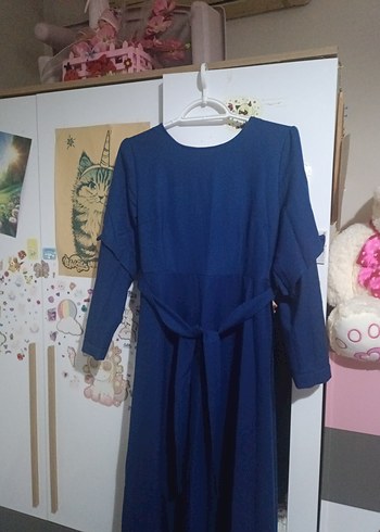 Mavi Uzun Kollu Salaş Kadın Elbise - Görsel 3