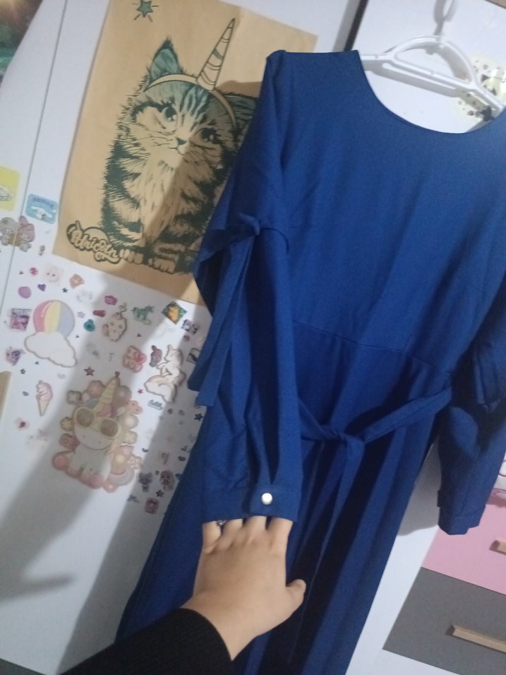 Mavi Uzun Kollu Salaş Kadın Elbise - Görsel 4