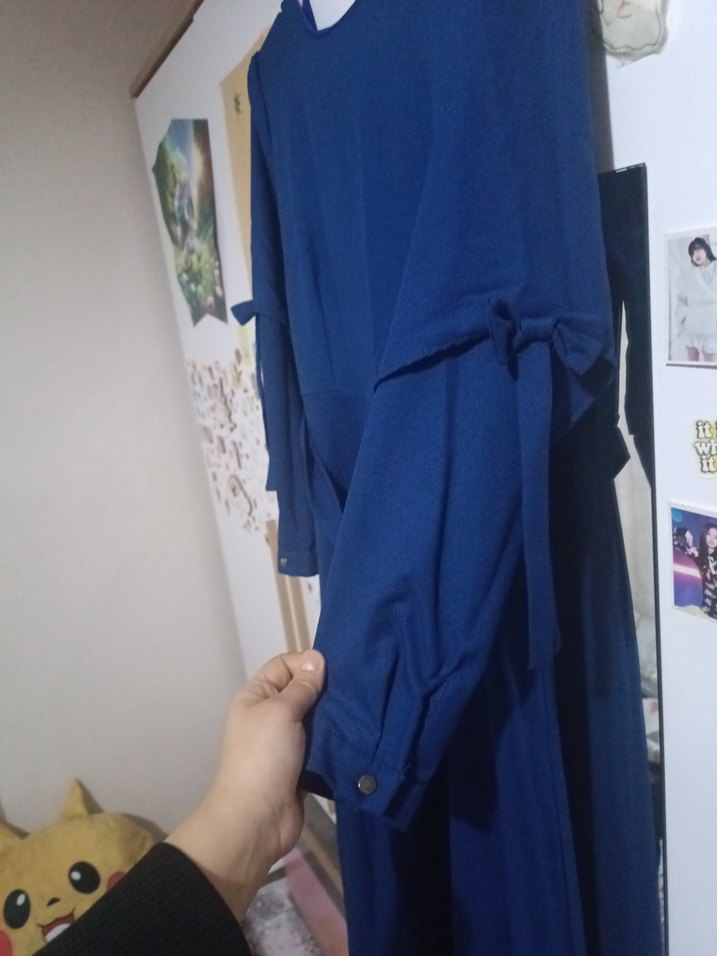 Mavi Uzun Kollu Salaş Kadın Elbise - Görsel 5