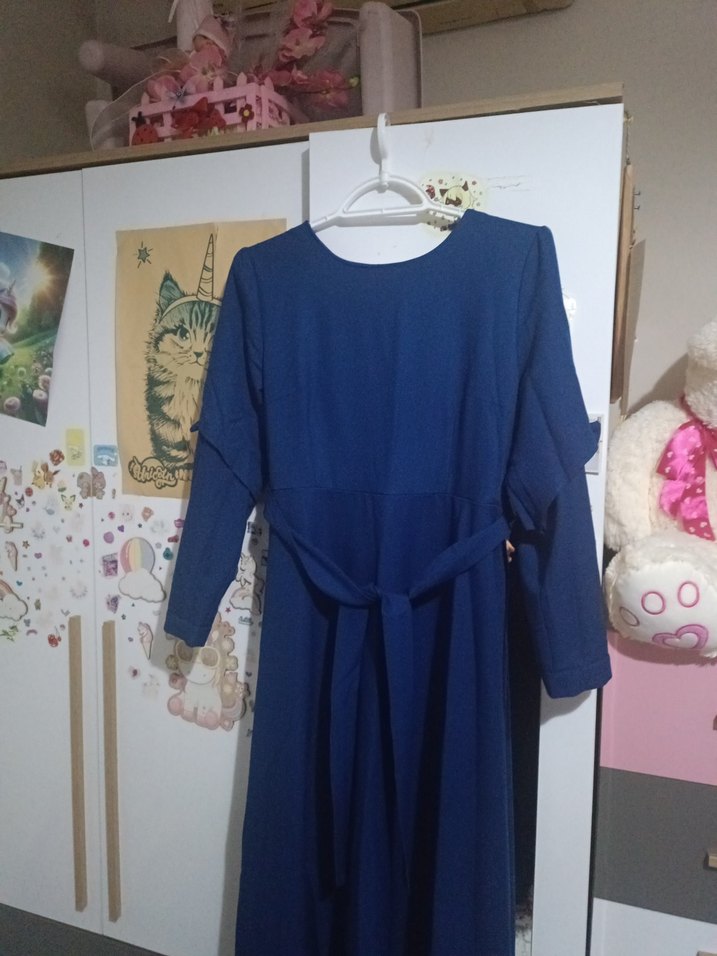 Mavi Uzun Kollu Salaş Kadın Elbise - Görsel 3