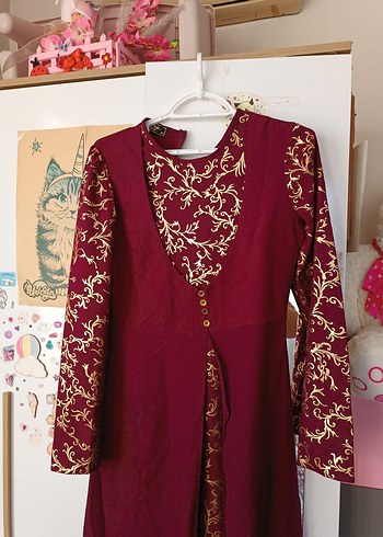 Bordo İşlemeli Uzun Kollu Bohem Elbise - Görsel 3