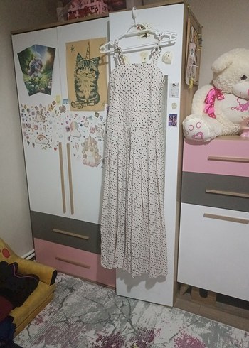 Bej Piliseli Straplez Bohem Uzun Elbise - Görsel 2