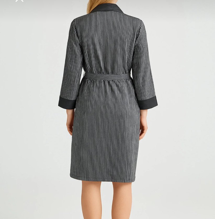 Çizgili Uzun Gri Kadın sabahlık - Görsel 4