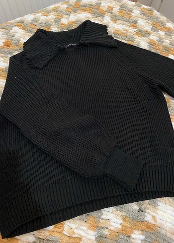 l Beden Siyah Örgü Kadın Kazak