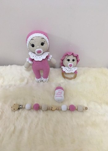 saçaksesuarı emzik zinciri,diş kaşıma çıngırak ve oyuncak bebek