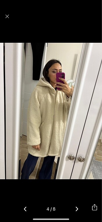34 Beden ten rengi Renk koton oversize suni yün ceket
