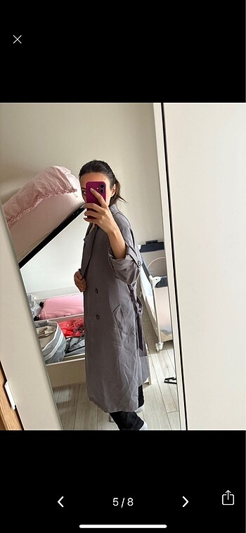 s Beden gri Renk stradivarius dökümlü uzun trençkot