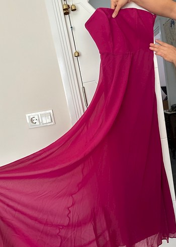 Pembe Straplez Abiye Elbisesi - Görsel 4