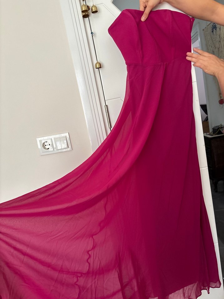 Pembe Straplez Abiye Elbisesi - Görsel 4