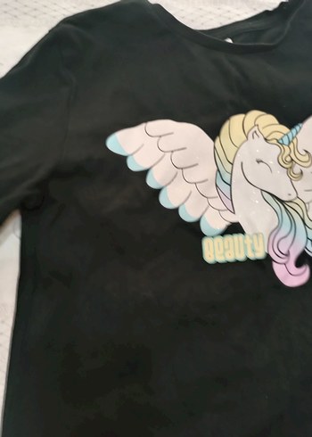 Kız Çocuk Siyah Uzun Kollu Baskılı Tişört - Görsel 2