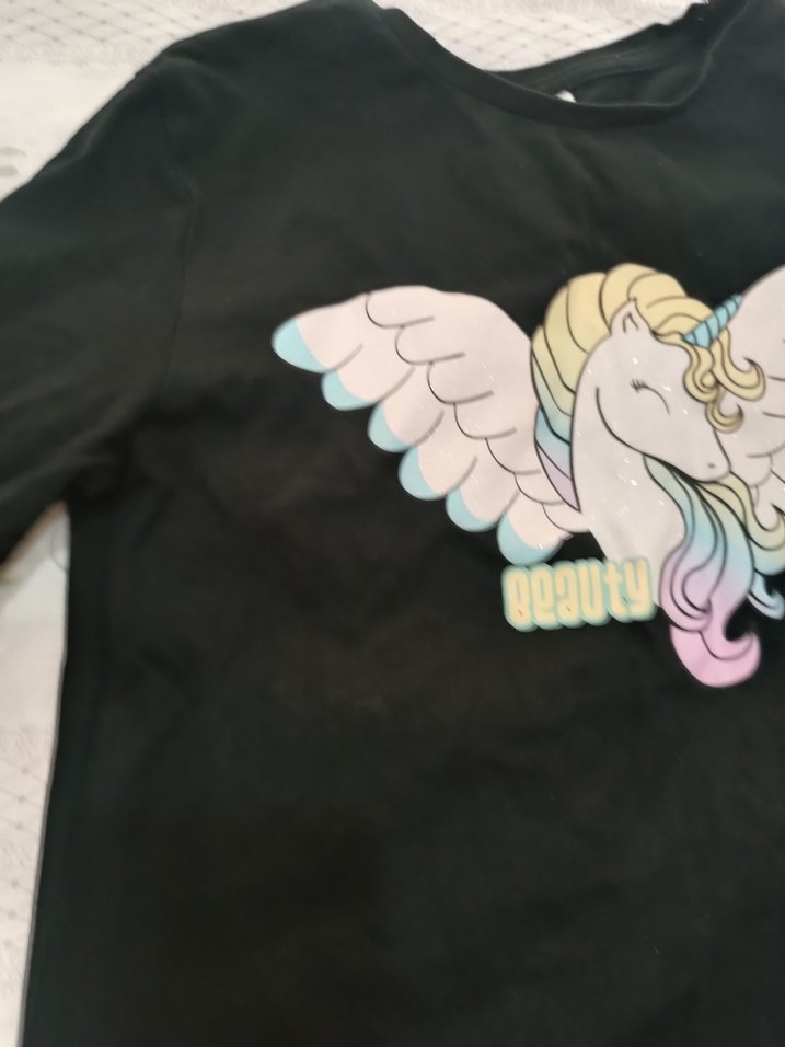 Kız Çocuk Siyah Uzun Kollu Baskılı Tişört - Görsel 2