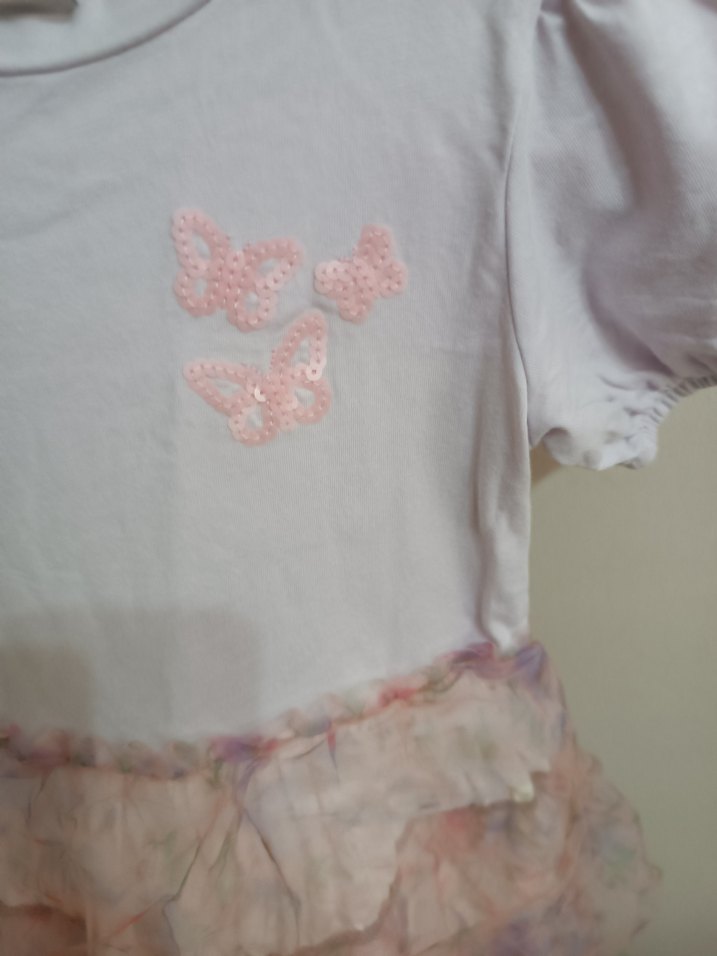 Kız Çocuk Pembe Fırfırlı Kısa Kollu Elbise - Görsel 3