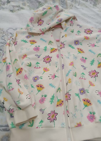 Kızlar için Çiçek Desenli Kapüşonlu Sweatshirt - Görsel 2