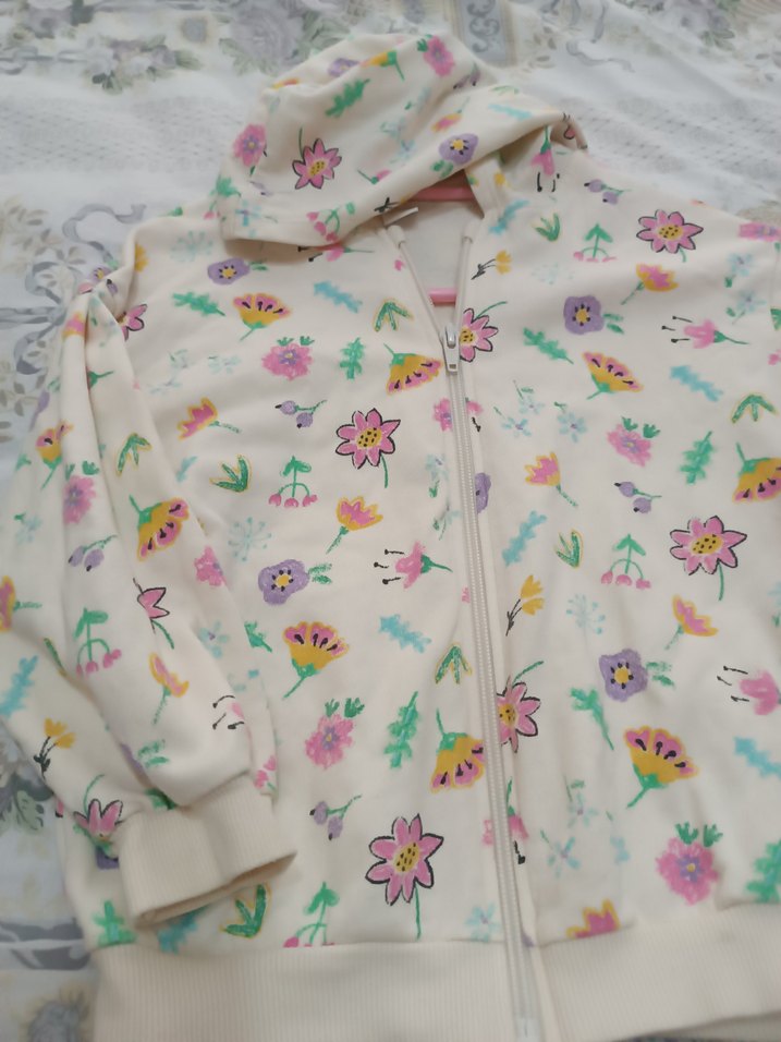 Kızlar için Çiçek Desenli Kapüşonlu Sweatshirt - Görsel 2