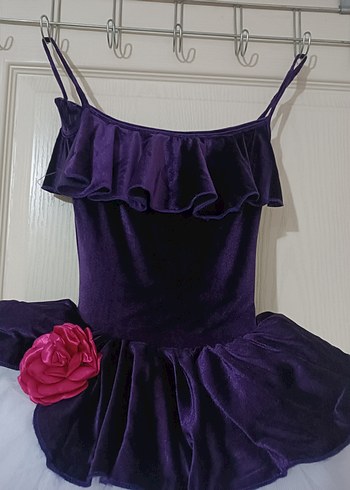 Kız Çocuk Mor Fırfırlı askılı elbise - Görsel 3