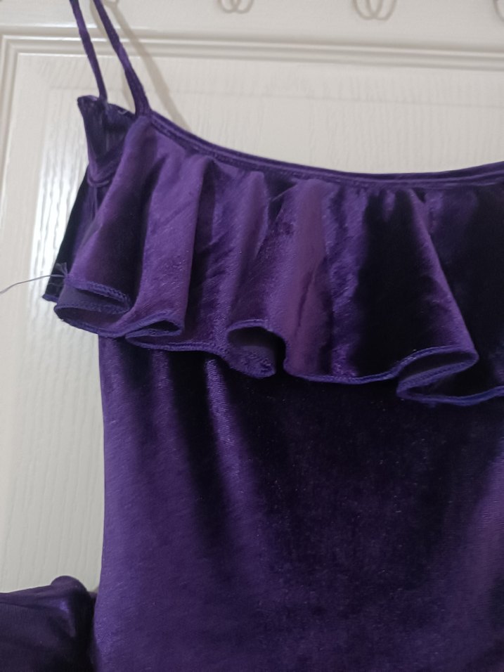 Kız Çocuk Mor Fırfırlı askılı elbise - Görsel 5