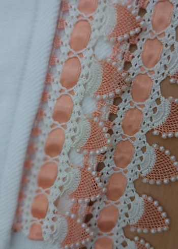 Nakışlı Beyaz Pastel Havlu İncili iğne oyası - Görsel 2