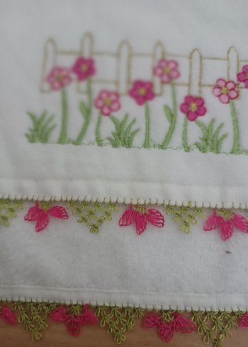 Pembe Nakışlı Geleneksel Havlu mutfak havlusu - Görsel 2