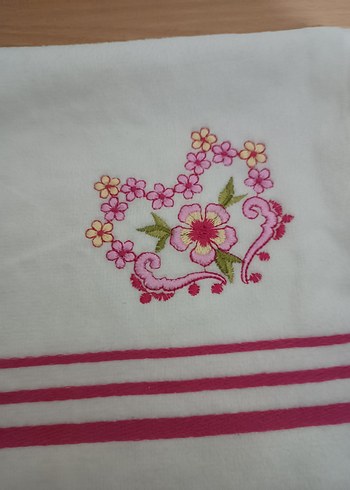 Pembe Nakışlı Geleneksel Havlu mutfak havlusu - Görsel 6