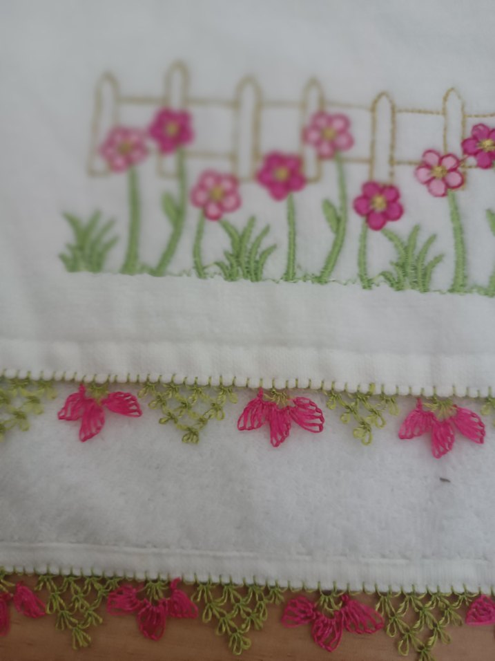 Pembe Nakışlı Geleneksel Havlu mutfak havlusu - Görsel 2