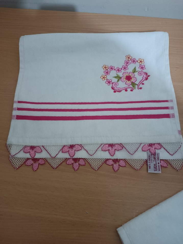 Pembe Nakışlı Geleneksel Havlu mutfak havlusu - Görsel 4