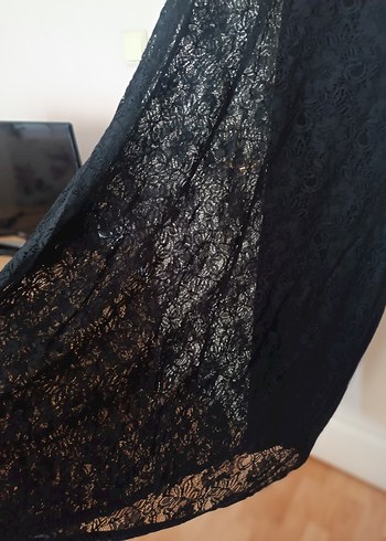 50 Beden Dantel Detaylı Uzun Siyah Gotik Elbise