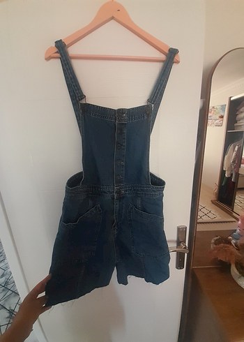 Kadın Lacivert Denim Kısa Salopet