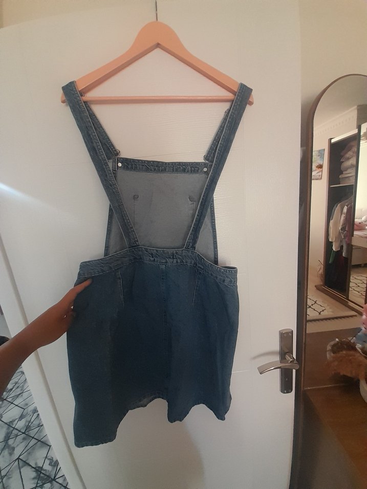 Kadın Mavi Kot Kısa Salopet - Görsel 2