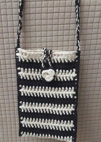 Bohem Gri Zebra Desenli Örgü Çapraz Çanta