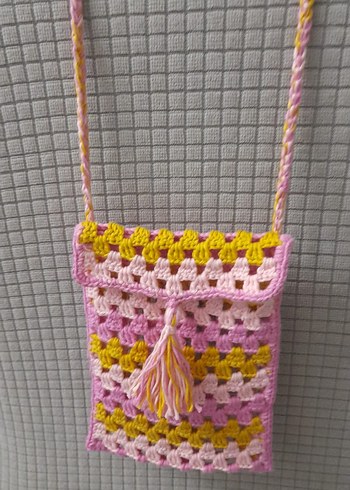 Pembe Örgü Bohem Kadın Çapraz Çanta