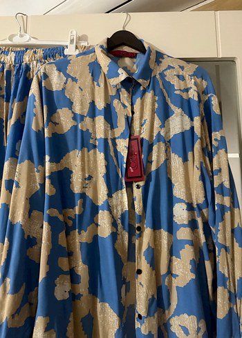 Mavi Batik Desenli Uzun Kadın Takım - Görsel 3