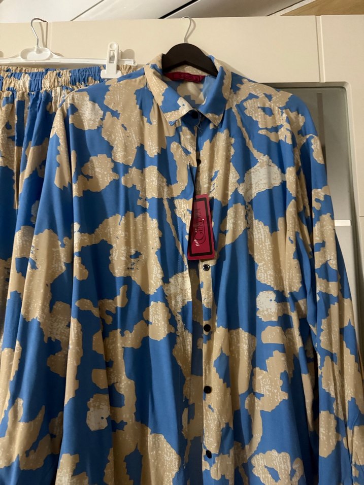 Mavi Batik Desenli Uzun Kadın Takım - Görsel 3