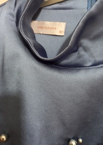 Uzun Kollu Mavi Kadın Abiye Elbise - Görsel 6