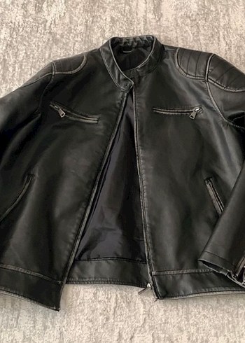 Erkek Siyah Deri Biker Ceket - Görsel 2