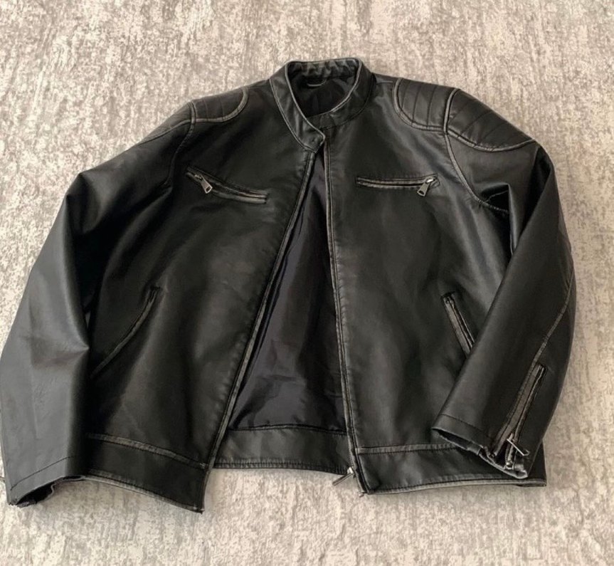 Erkek Siyah Deri Biker Ceket - Görsel 2